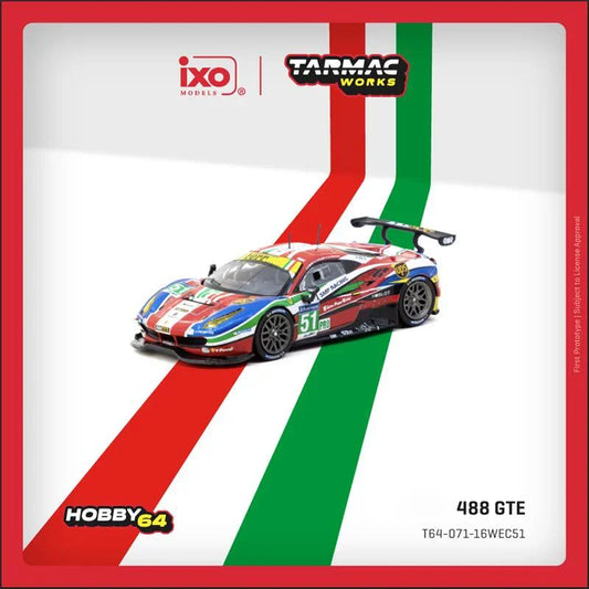Tarmac Works 1:64 488 GTE 24h of Le Mans G. Bruni/J. Calado/A. Pier Guidi 2016 Die-Cast Car Model Collection Miniature