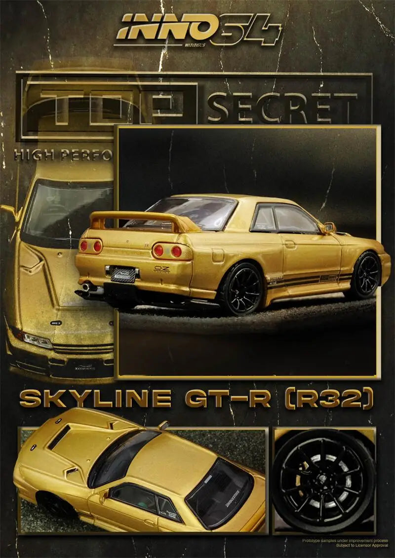 PreSale INNO64 1:64 TOP SECRET BNR32 GT-R (650R) Gold Collection Miniature DieCast Model Car