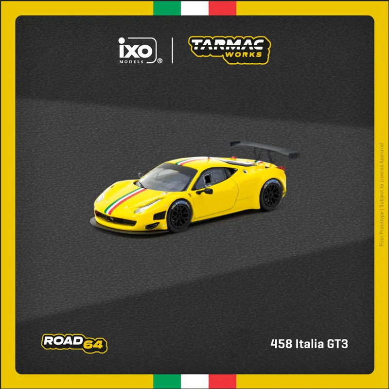 **Pre-Order** Tarmac Works 1:64 458 Italia GT3 Yellow stripe Diecast Model Car