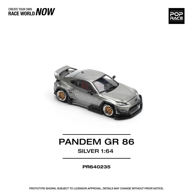 Pop Race 1:64 PANDEM GR86 ZN8 2022 Silver Diecast Model Car