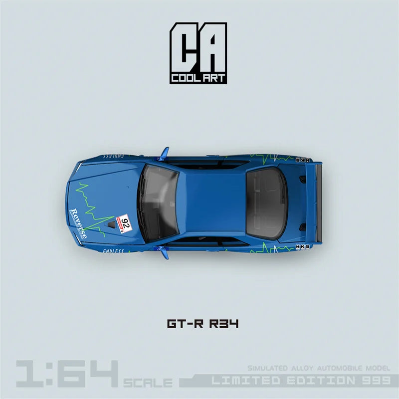 COOL ART 1:64 GT-R R34 Blue#92 Limited999 Diecast Model Car