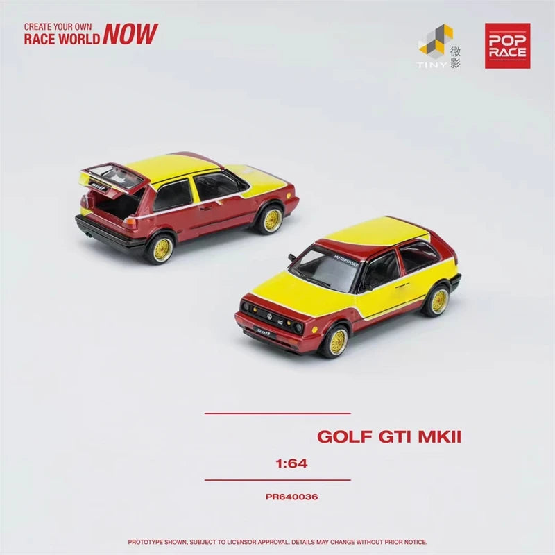 Pop Race 1:64 Golf GTI MKIl YellowRed Diecast Model Car