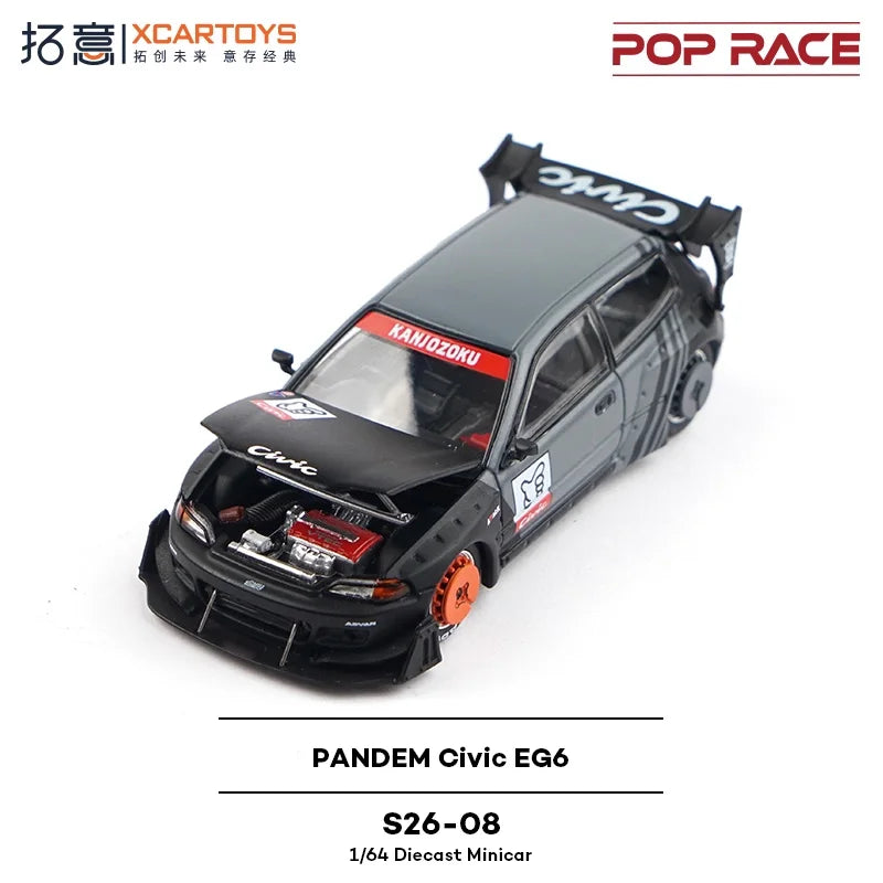 Xcartoys x POP RACE 1:64 PANDEM EG6-KANJOZUKU Black Alloy Vehicle Car Model