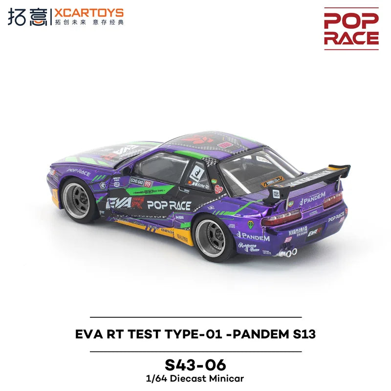Xcartoys x POP RACE 1:64 EVA RT TEST TYPE-01 PANDEM S13 Die-Cast Car Model Miniature Gifts