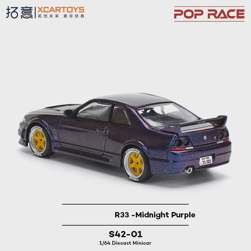 Xcartoys x POP RACE 1:64 SKYLINE R33 Midnight Purple Die-Cast Car Model Miniature Gifts