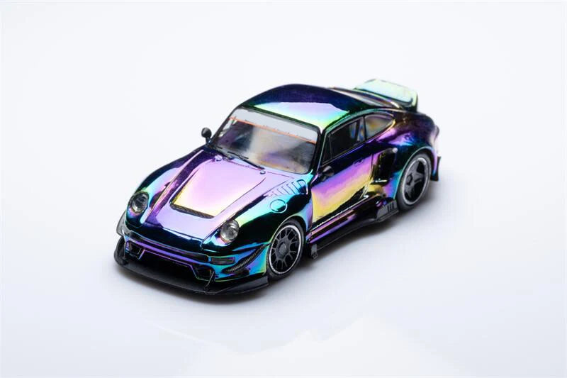 D.Bo Model X DCM 1:64 RWB 993 Duck Tail #53 Fluorescent Green Electroplating Diecast Model Car