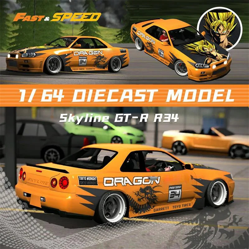Fast Speed FS 1:64 Skyline GTR R34 BNR34 SilverBlue Diecast Model Car