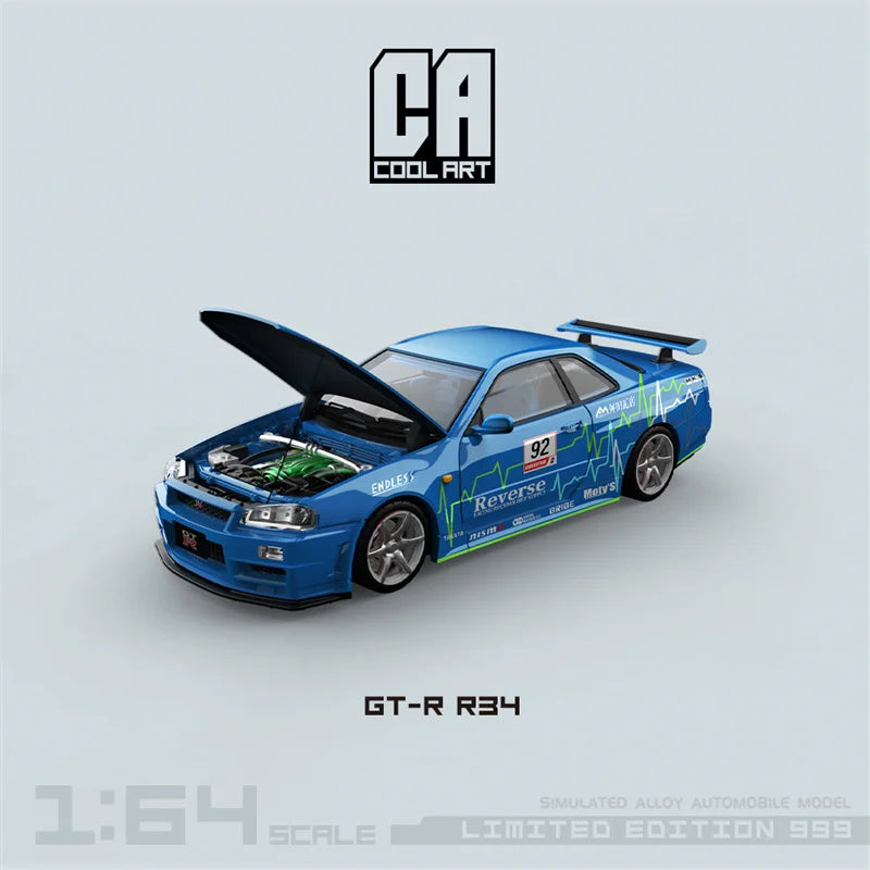 COOL ART 1:64 GT-R R34 Blue#92 Limited999 Diecast Model Car