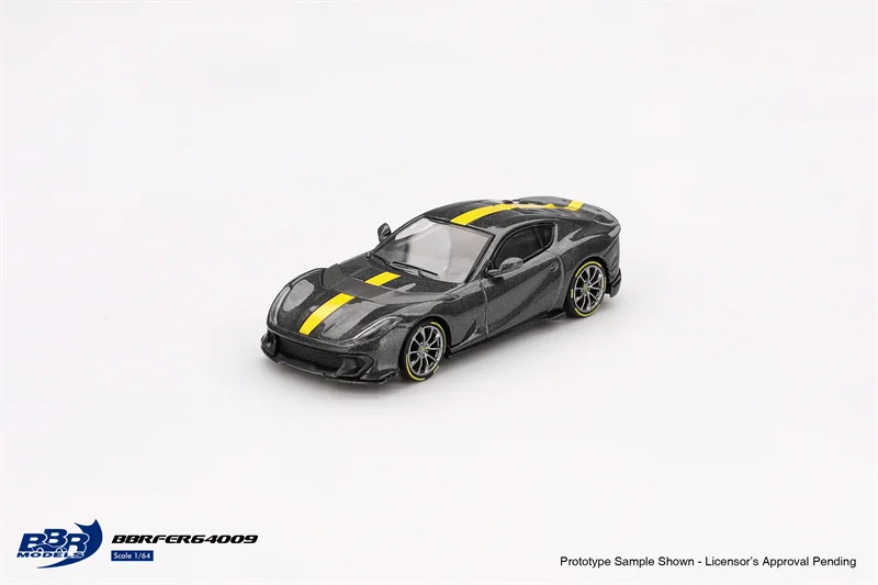 BBR64 1:64 812 Competizione Grigio Grey w/Yellow stripe BBRFER64009 Diecast Model Car