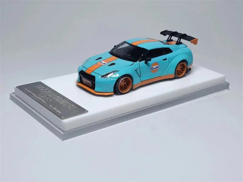 OLD TIME 1:64 LB Works GTR R35 High Wing Blue limited 999 Diecast Model Car