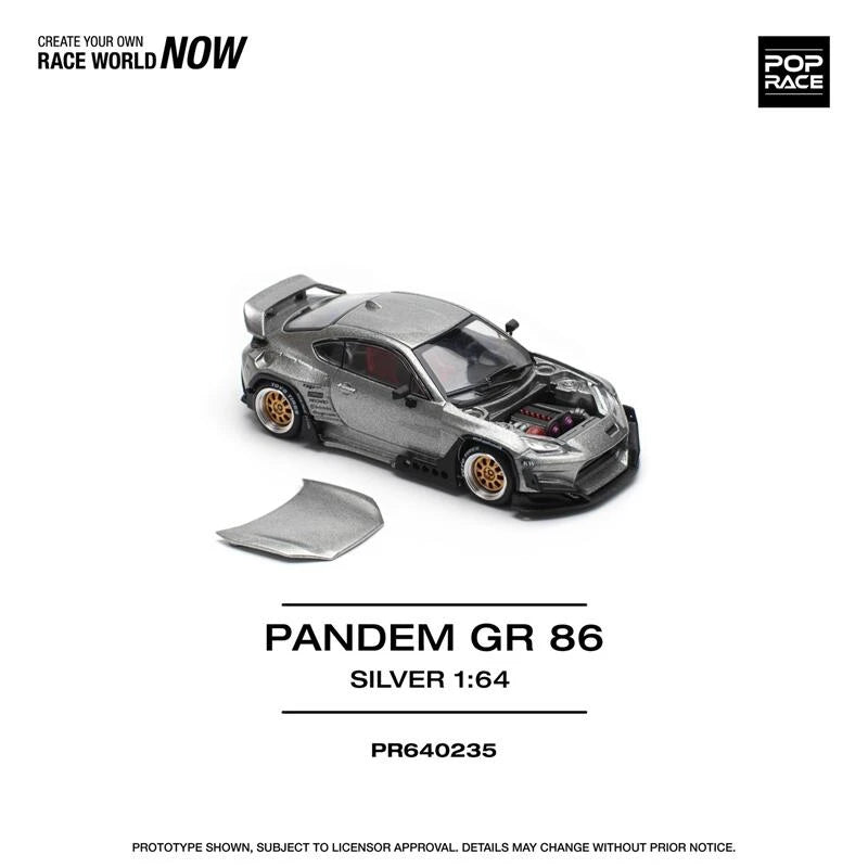 Pop Race 1:64 PANDEM GR86 ZN8 2022 Silver Diecast Model Car