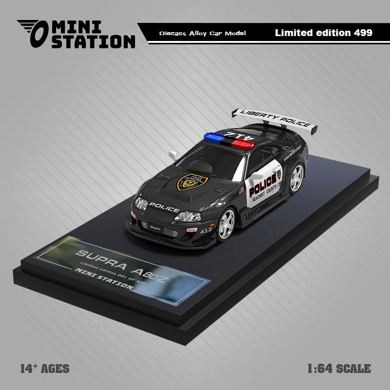 Mini Station  1:64 Supra A80Z GTA Police Car Diecast Model Car