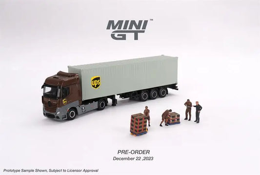 MINI GT 1:64 Actros Trailer w/40 Ft Container 40 UPS truck / Figurine Diecast Model Car