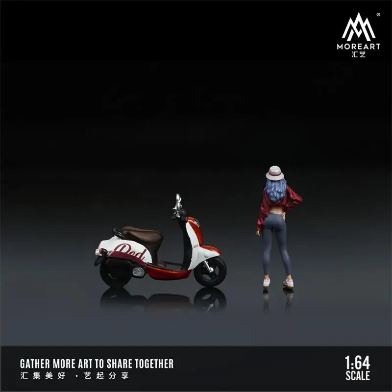 **Pre-Order** MoreArt 1:64 RETRO SCOOTER WHITE AND RED TRENDY WOMEN FIGURE SET