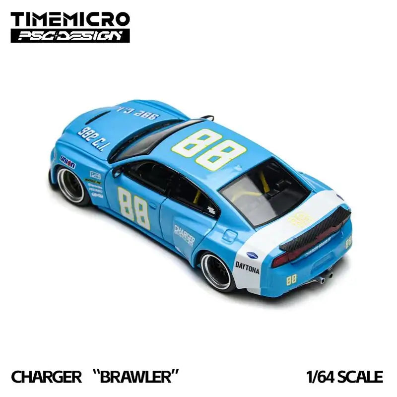 Time Micro × PSC DESIGN 1:64 Charger "Brawler" Daytona Blue Diecast Model Car