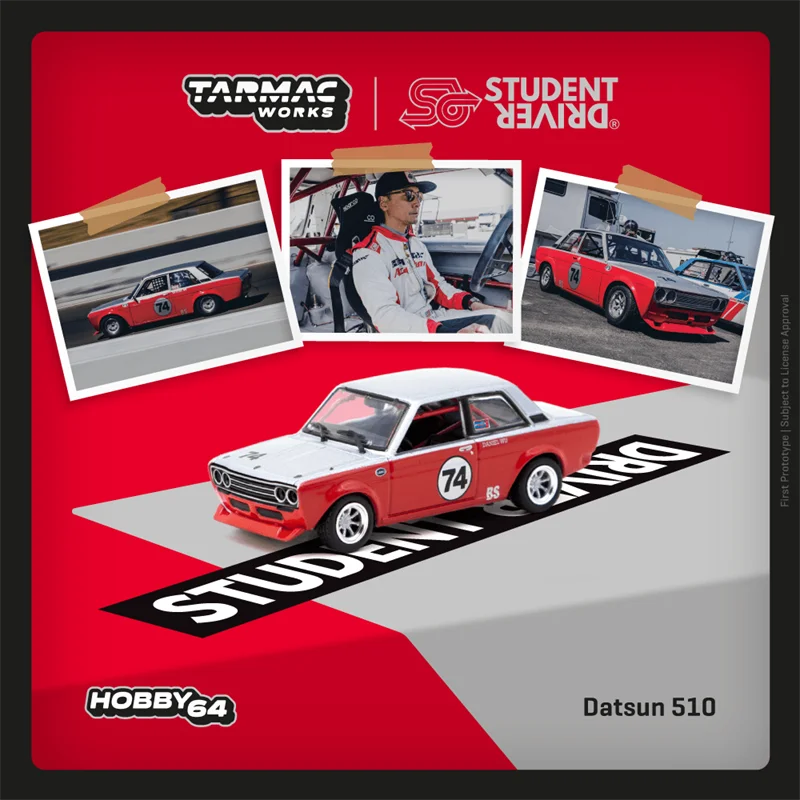 **Pre-Order** Tarmac Works 1:64 Datsun 510 Trans-Am B-Sedan 2.5 Challenge 2023 Daniel Wu White Red#74 Diecast Model Car