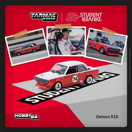 **Pre-Order** Tarmac Works 1:64 Datsun 510 Trans-Am B-Sedan 2.5 Challenge 2023 Daniel Wu White Red#74 Diecast Model Car