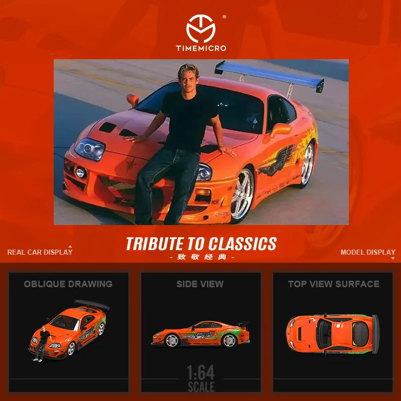 TIME MICRO 1:64 Supra A80Z Fast & Furious Paul painting Orange Diecast Model Car