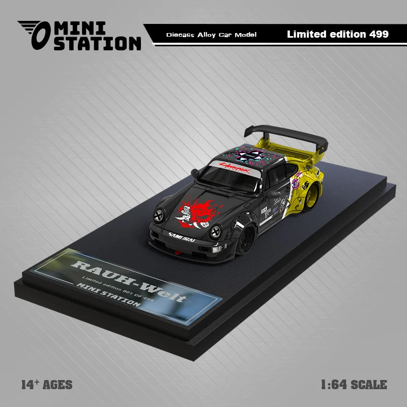 Mini Station  1:64 RWB 964 SAMURAI 2077 BlackYellow / SilverGreen limited499 Diecast Model Car