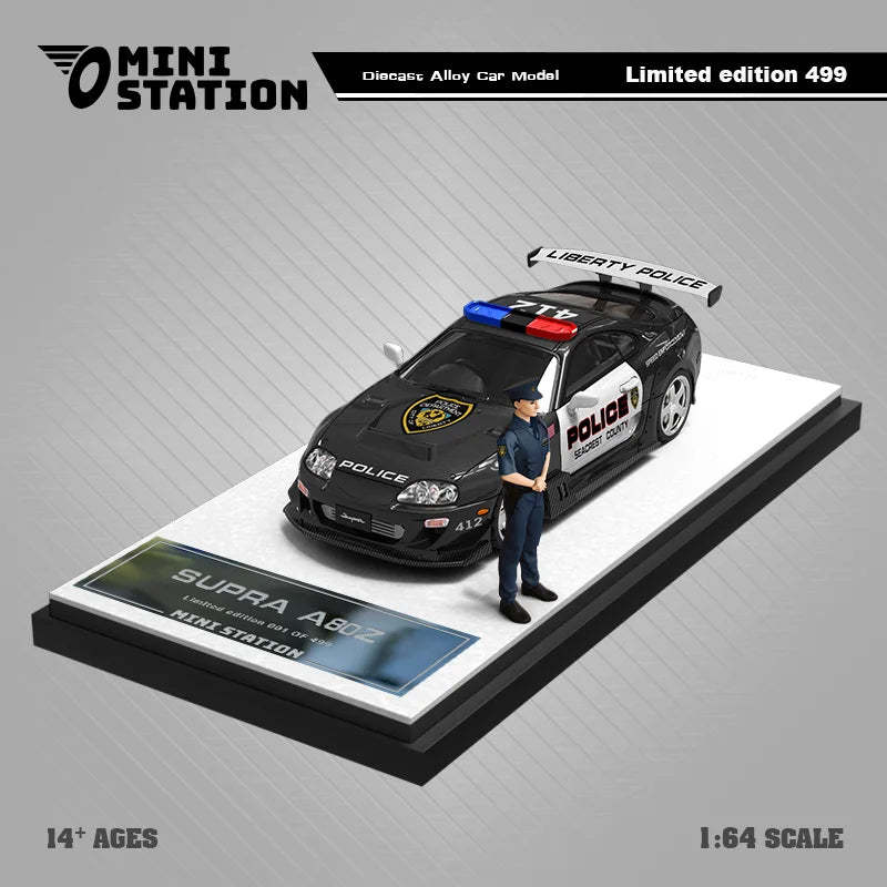 Mini Station  1:64 Supra A80Z GTA Police Car Diecast Model Car