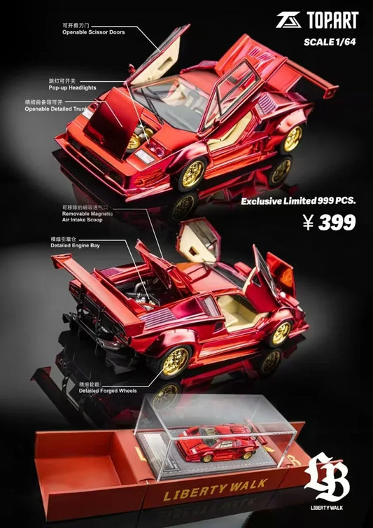 Topart 1:64 LBWK Countach Chrome Red HEC Limited Edition limited999 Diecast Model Car