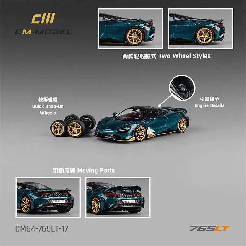 CM MODEL  1:64 765LT Metallic black green Diecast Model Car