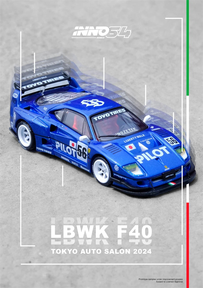 INNO 1:64 LBWK F40 Tokyo Auto Salon 2024 #56 Blue Diecast Model Car