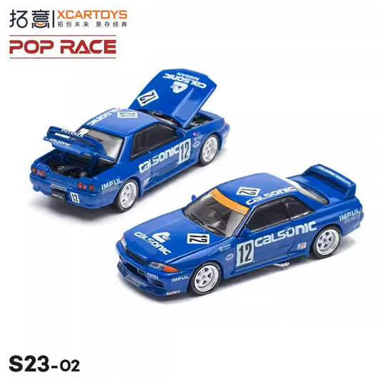 Xcartoys x POP RACE 1:64 SKYLINE GTR R32 CALSONIC 12 Blue Diecast Model Car