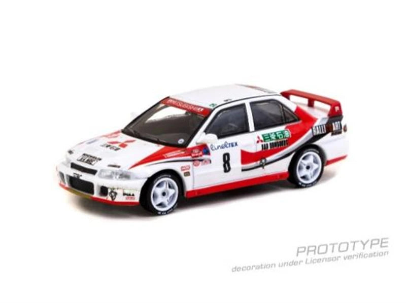 Tarmac Works 1:64 Lancer Evolution Rallye Monte-Carlo 1993 K.Eriksson/S.Parmander white red Diecast Model Car