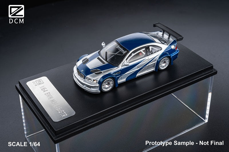 D.C.M 1:64 M3 GTR E46 Need for Speed Livery SilverBlue Scale Diecast Model Car