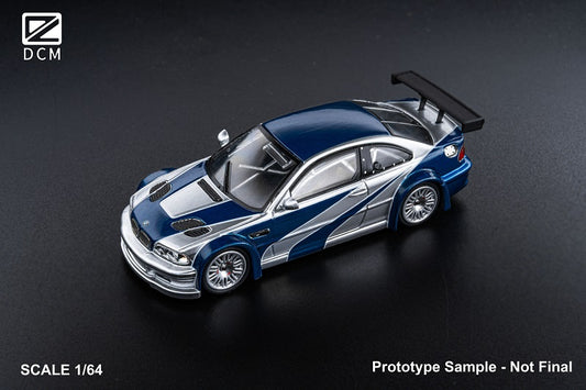 D.C.M 1:64 M3 GTR E46 Need for Speed Livery SilverBlue Scale Diecast Model Car