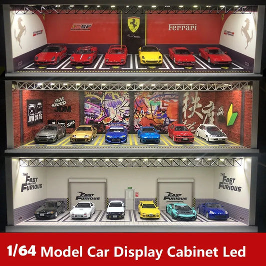 Display Cabinet Bright Scene Carport  Led Light JDM Nissan Nismo for Scale 1:64 for Model Car Diorama garage