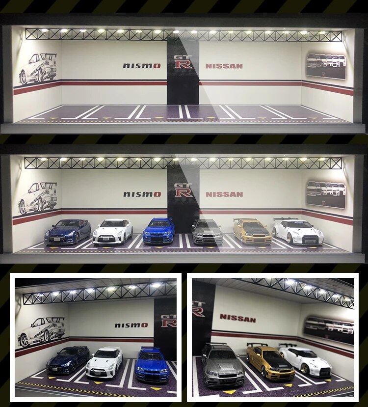 Display Cabinet Bright Scene Carport  Led Light JDM Nissan Nismo for Scale 1:64 for Model Car Diorama garage