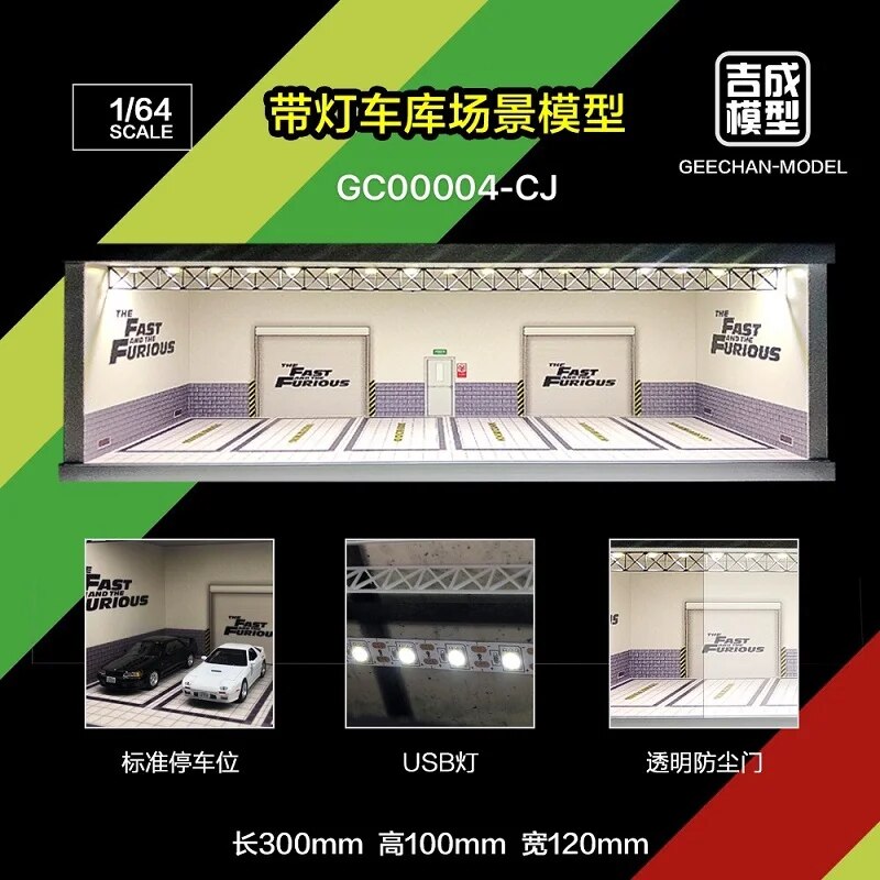 Display Cabinet Bright Scene Carport  Led Light JDM Nissan Nismo for Scale 1:64 for Model Car Diorama garage
