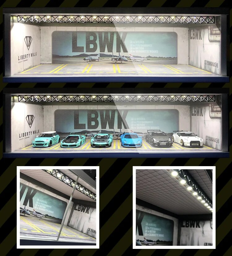 Display Cabinet Bright Scene Carport  Led Light JDM Nissan Nismo for Scale 1:64 for Model Car Diorama garage